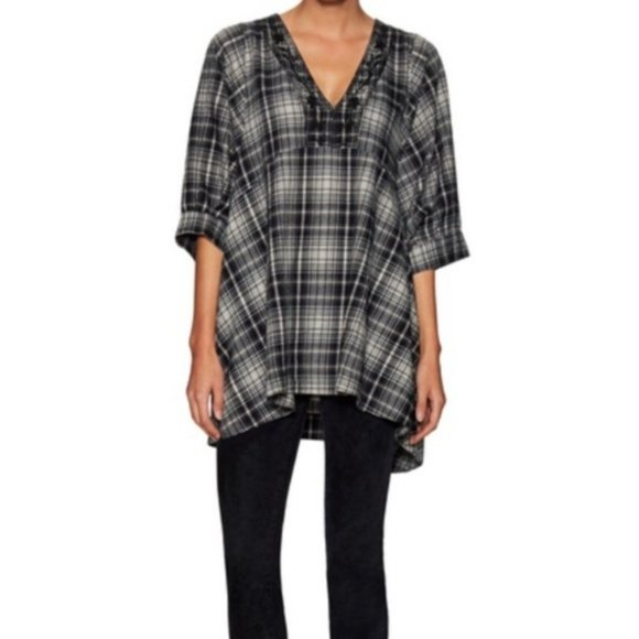 Free People Sammy Jo Oversized Plaid Floral Embroidered Pullover Tunic Top (M) - Picture 1 of 11